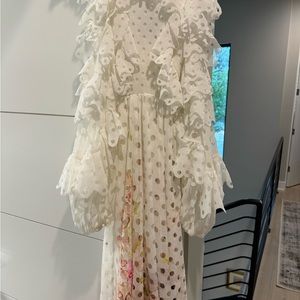 Zimmermann Ruffled Laser-Cut Floral-Print Gauze Gown White, size 1